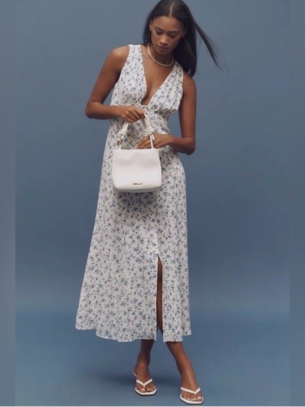 Reformation Ceara Plunge Neck Midi Dress